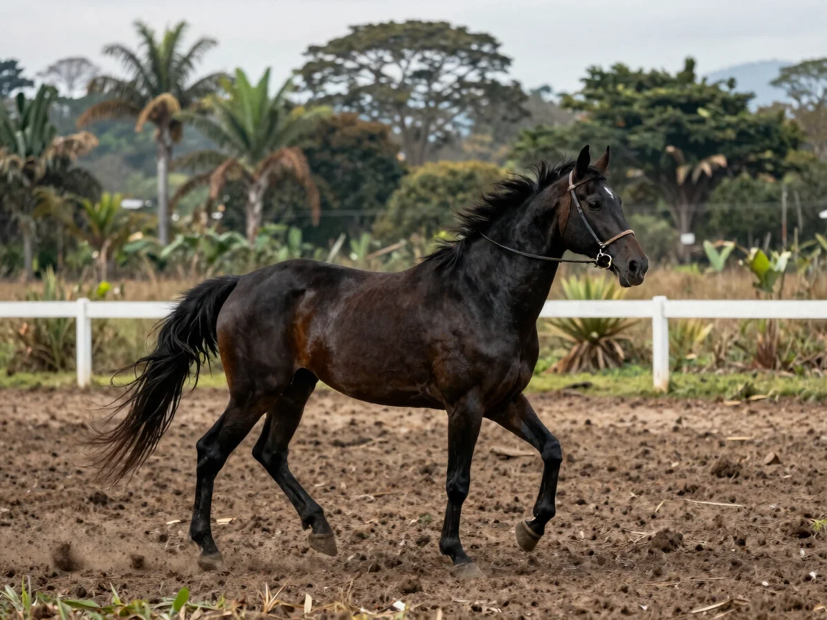 Caballo criollo colombiano de trocha en pista de tierra del Valle